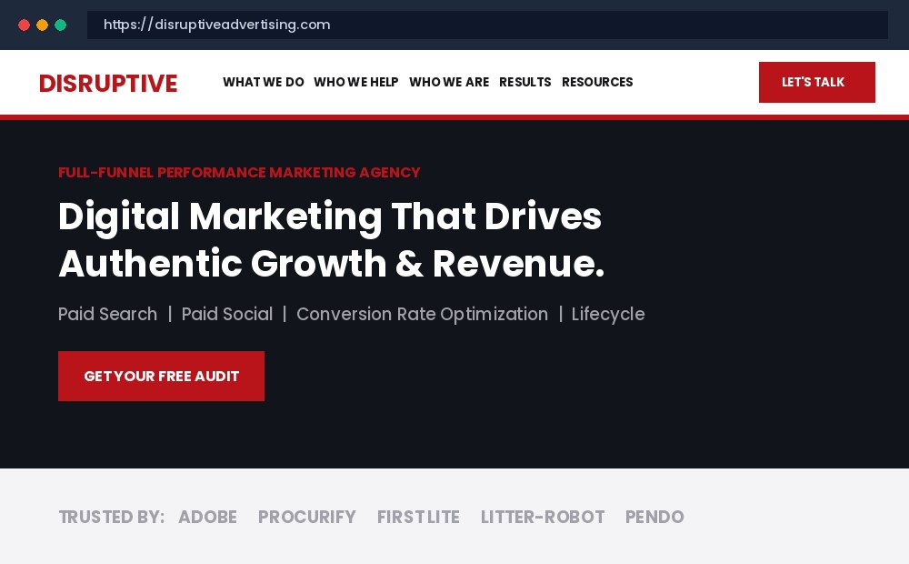 Disruptive Advertising Official Website Screenshot - Google Ads, PPC & Search Engine Marketing (SEM)