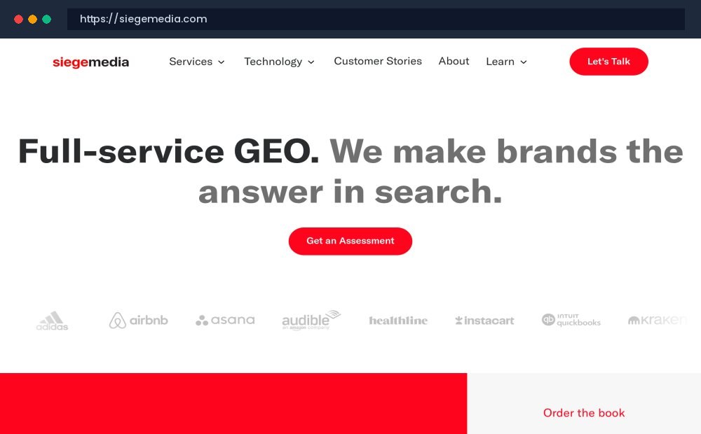 Siege Media Official Website Screenshot - SEO Content Writing & Conversion Copywriting