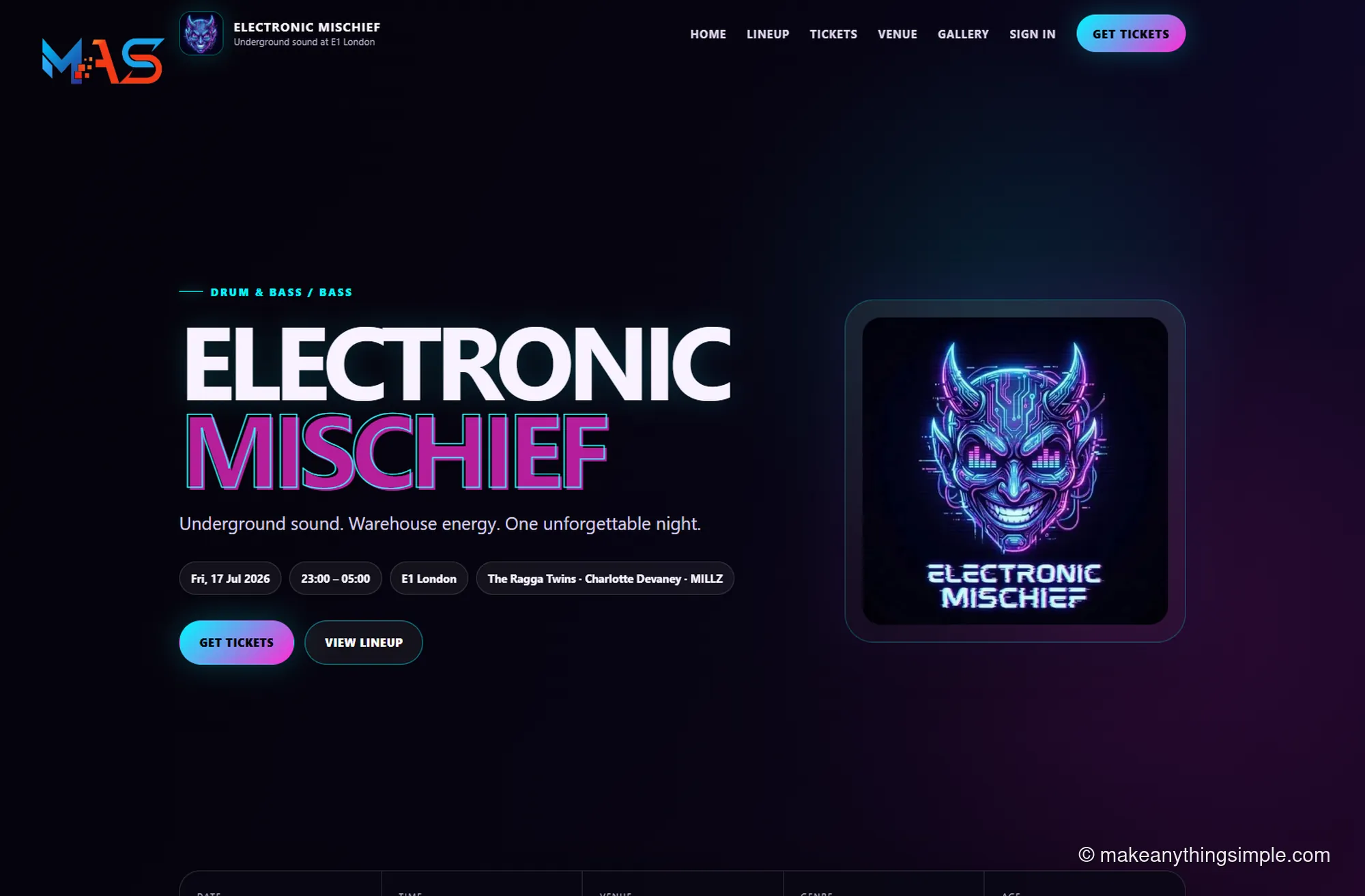 Electronic Mischief — Event Website & Ticketing Platform